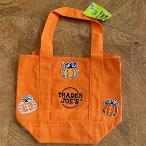 Trader Joe's Orange Tote Bag with Pumpkin Design
